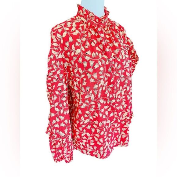 Who What Wear red floral button front blouse w/ ruffle going down sleeve sz M. - Picture 7 of 8